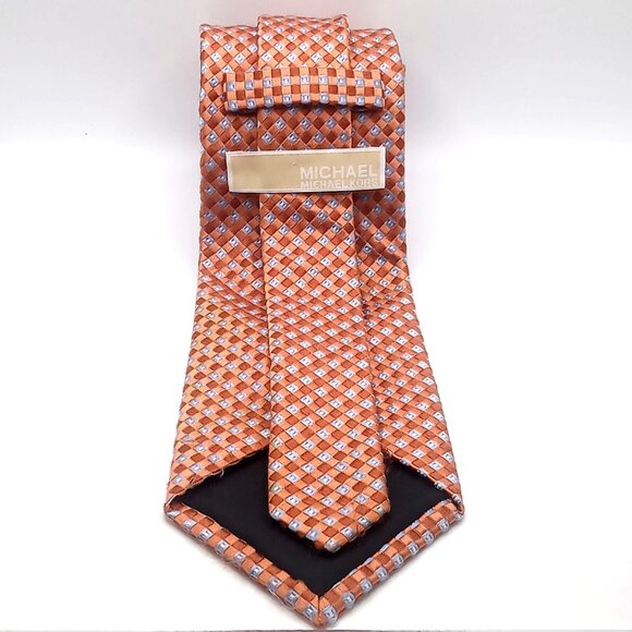 Michael Kors Men's Tie Orange Blue Checkered 100% Silk Tie 59" Length - Picture 3 of 11